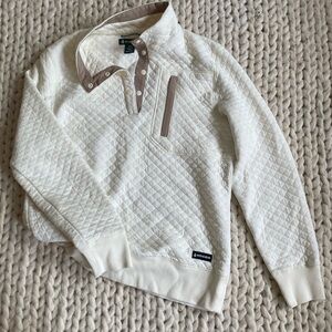 Women's Cream Quilted Pullover Jacket with Tan Trim